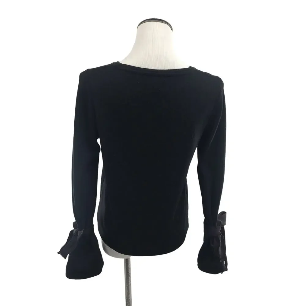 J. Crew Black Tie Sleeve Cotton Pullover Sweatshirt
